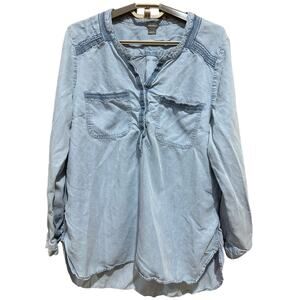 Eddie Bauer Womens Top Size L Blue Tunic Coastal Cowgirl Lightweight Minimalist